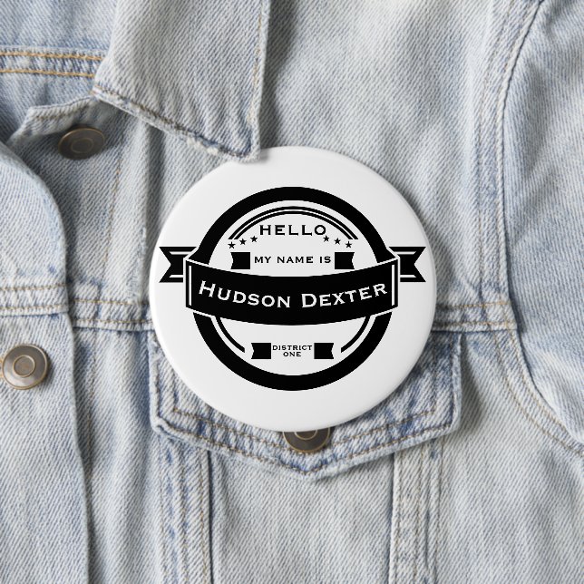 Hello My name is Personalised Hello Gifts 10 Cm Round Badge (In Situ)