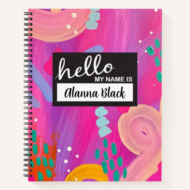 Hello My Name Is Pink Abstract Aesthetic Notebook  (Front)
