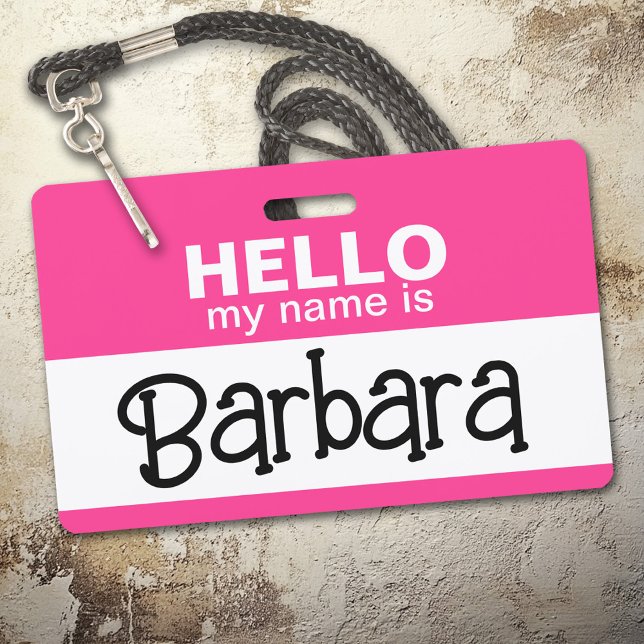 Hello my name is - Pink - Custom Halloween Costume ID Badge (Hello Name Badge with Custom Name)
