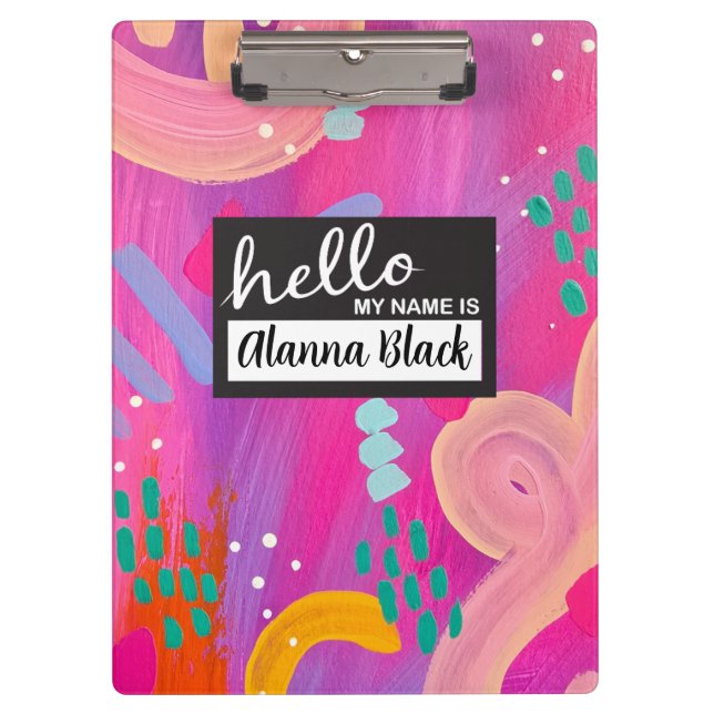 Hello My Name Is Pink Girly Abstract Aesthetic  Clipboard (Front)