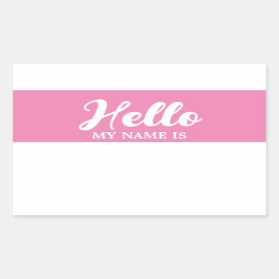 Hello My Name Is Pink Modern Minimalist Script  Rectangular Sticker