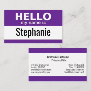 Hello my name is - Purple - Business Contact Info Card