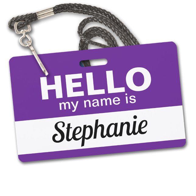 Hello my name is Purple Custom Employee Name ID Badge (Classic - Hello My Name Is - Plastic ID Badge. Available in Several Colors)