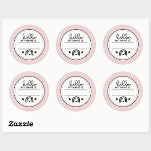 Hello my name is rainbows and polka dots milestone classic round sticker