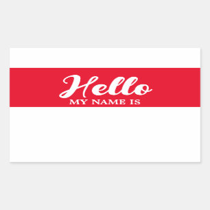 Hello My Name Is Red Modern Minimalist Script Rectangular Sticker