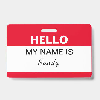 Hello My Name is Red White Office Staff Volunteer ID Badge
