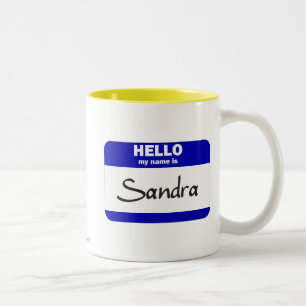 Hello My Name Is Sandra (Blue) Two-Tone Coffee Mug