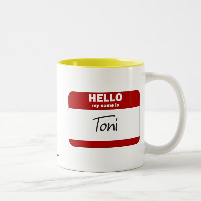 Hello My Name Is Toni (Red) Two-Tone Coffee Mug (Right)