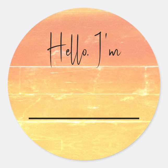Hello Name Summer Rustic Yellow Peach Wedding Classic Round Sticker (Front)