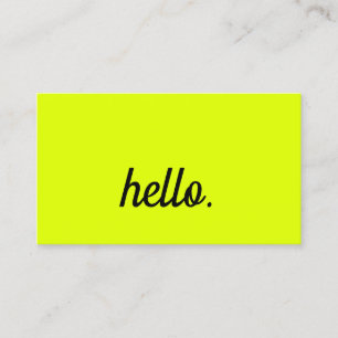 Hello Neon Chartreuse Yellow Colourful Typography Business Card