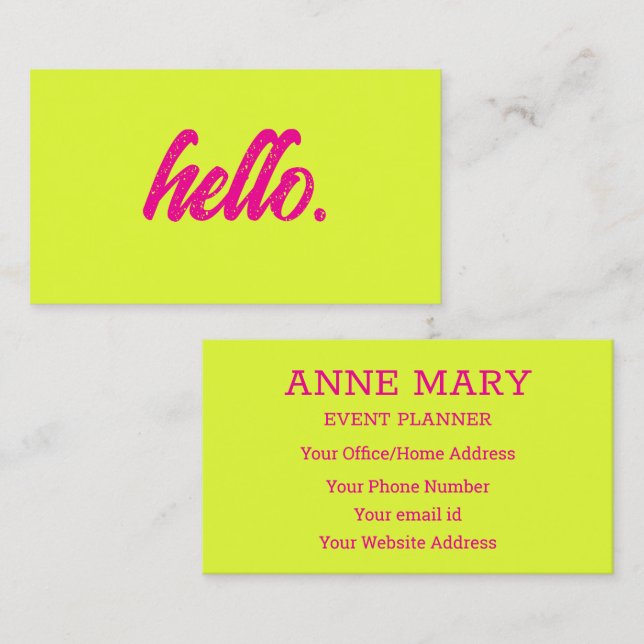 Hello Neon Chartreuse Yellow Hot Pink Modern 2025 Business Card (Front/Back)