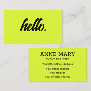 Hello Neon Chartreuse Yellow Typography Modern Business Card