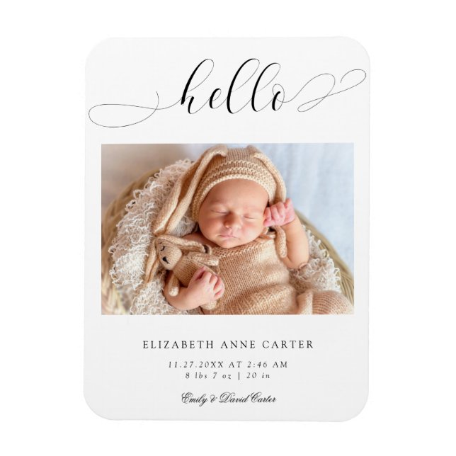 Hello new baby Calligraphy Swashes Elegant Minimal Magnet (Vertical)