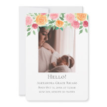 Hello New Baby Photo Personalised Pink Flowers