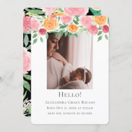 Hello New Baby Photo Personalised Pink Flowers Invitation