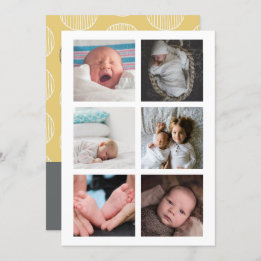 Hello New Baby Photo Personalised Yellow Grey Invitation