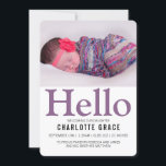Hello New Baby Purple Personalised Announcement<br><div class="desc">Hello New Baby purple Personalised modern announcements from Ricaso - available in a range of styles and colours in store - easy change the text and photo to your own</div>