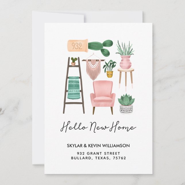 Hello New Home | Potted Plants & Furniture Moving Announcement (Front)