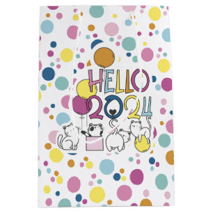 Hello New Year 2024 With Playing Cats Medium Gift Bag