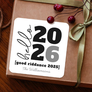 Hello New Year Black White Bold Custom Year Name Square Sticker