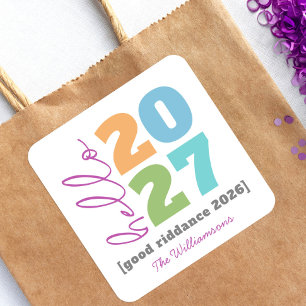 Hello New Year Bold Modern Custom Add Year Name Square Sticker