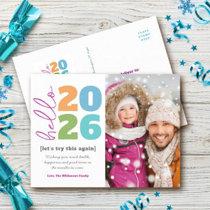 Hello New Year Bold Modern Type Custom Year Photo  Holiday Postcard