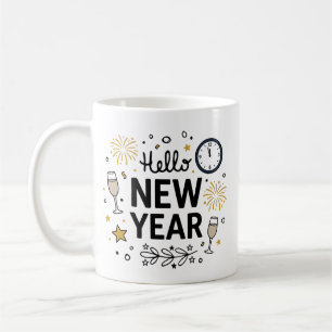 Hello New Year Cute Hand-Drawn Fireworks Mug