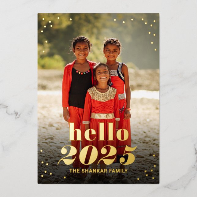 Hello New Year Foil Holiday Photo Card (Front)