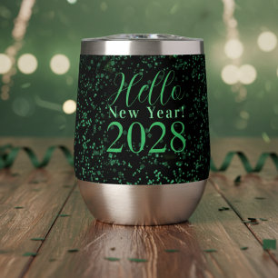 Hello New Year! New Year's Eve Green Black Sparkle