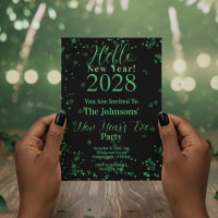 Hello New Year! New Year's Eve Green Black Sparkle