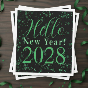 Hello New Year! New Year's Eve Green Black Sparkle Napkin