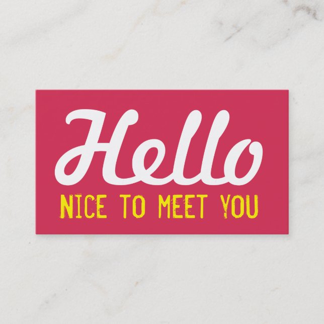 "HELLO Nice to meet you" Magenta Grunge Font Business Card (Front)