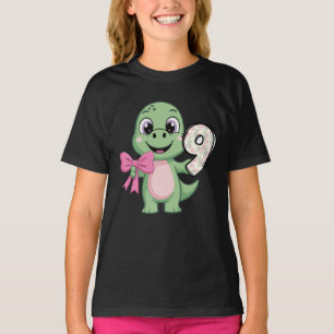 Hello Nine Dinosaur Birthday Girl Coquette Bow T-Shirt