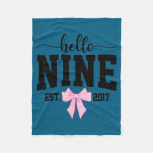 Hello Nine Est 2017 Coquette Bow 9th Birthday Girl Fleece Blanket