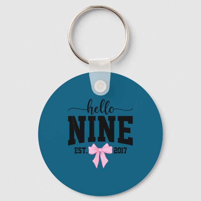 Hello Nine Est 2017 Coquette Bow 9th Birthday Girl Key Ring (Front)