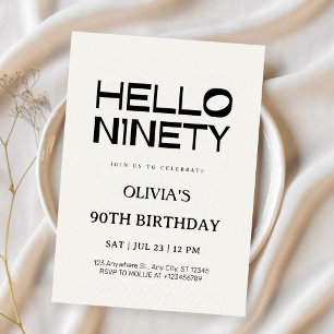 Hello Ninety Chic 90th Birthday Invitation