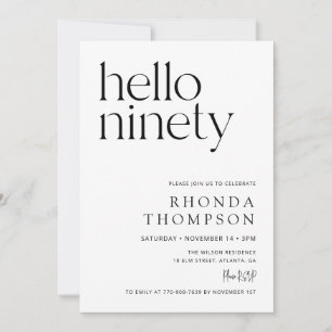 Hello Ninety Classic Simple 90th Birthday Invitation
