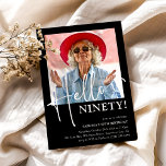 Hello NINETY! Minimal 90th Birthday Party Invitation<br><div class="desc">Make your loved one's 90th birthday an unforgettable celebration with our Hello NINETY minimal design party invitation. With just a few clicks,  you can add their photo,  customise the template to your event details,  and create a one-of-a-kind party invite that's guaranteed to impress</div>