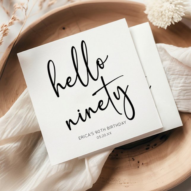 Hello Ninety Minimalist Simple 90th Birthday Party Napkin (Creator Uploaded)