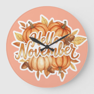 Hello November - Cozy Fall Design Large Clock