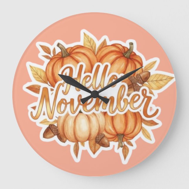 Hello November -  Cozy Fall Design Large Clock (Front)