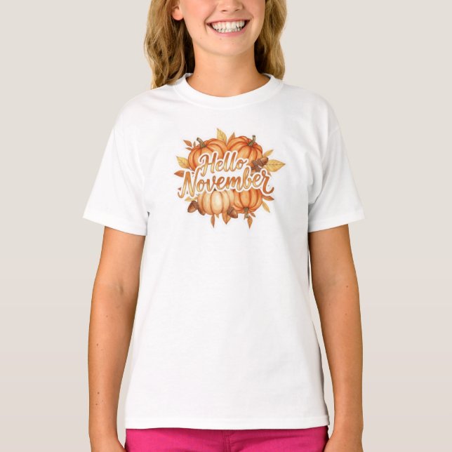 Hello November -  Cozy Fall Design T-Shirt (Front)
