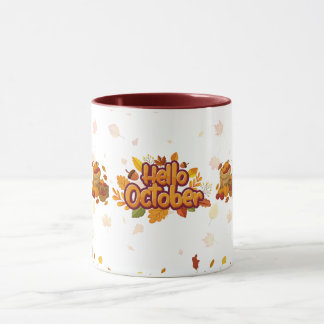 Hello October Autumn Leaves Pumpkin Seasonal Mug