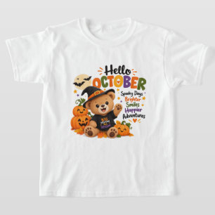 Hello October Cute Halloween Teddy Bear Kids T-Shi T-Shirt