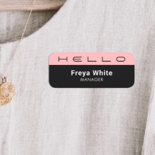 Hello Pastel Coral Pink, Black Name Tag