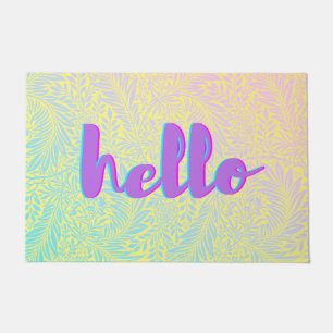 Hello Pastel Leaf Pattern Boho Door Mat
