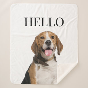 Hello Personalised Beagle Dog Portrait Photo Sherpa Blanket