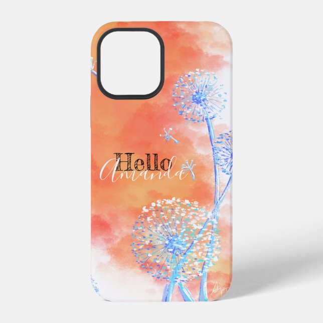 Hello personalised Dandelion clocks orange clouds iPhone Case (Back)