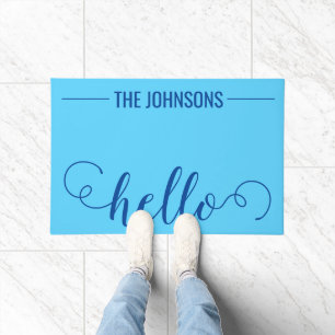 HELLO Personalised Family Name Welcome Mat Blue