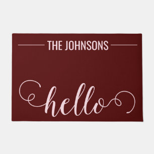 HELLO Personalised Family Name Welcome Mat Maroon